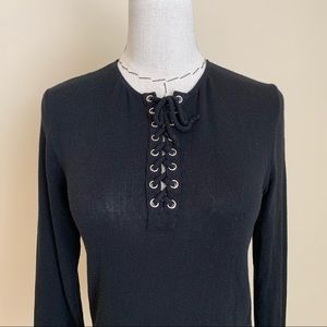 Closet clean out! Reformation Bonny Lace Up Grommet Black Top 60s S